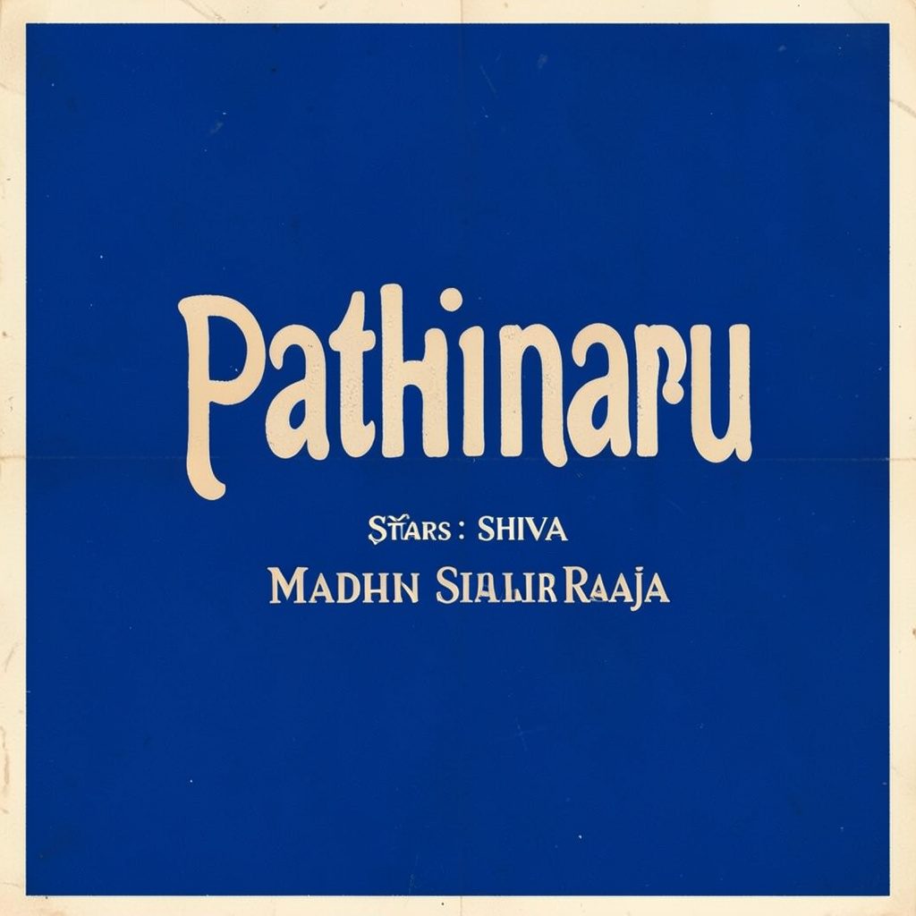 Poster-style illustration for the Tamil film Pathinaaru, in cool blue and violet tones with a mysterious, brooding mood